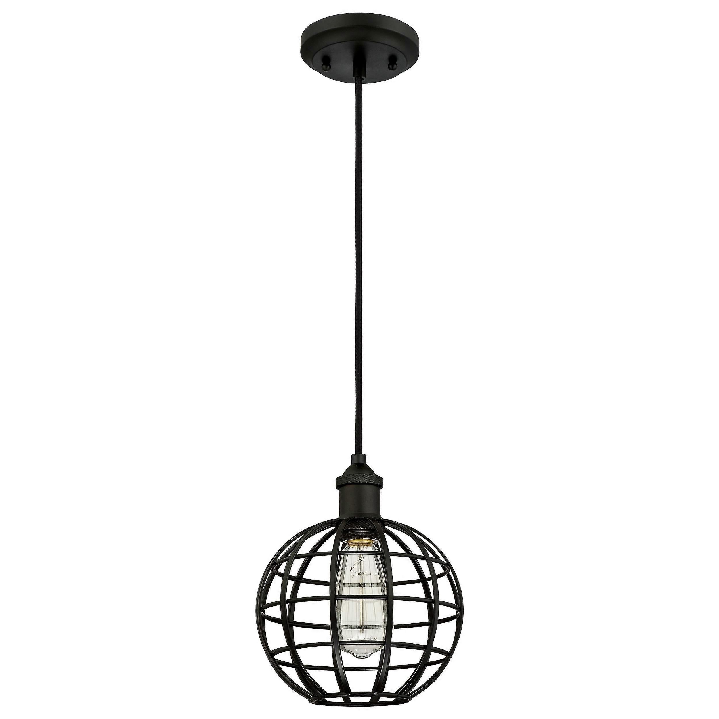 Pendentif One-Light Noir mat avec cage globe