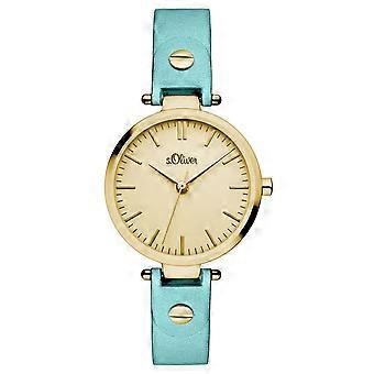s.Oliver ladies wrist watch analog quartz leather IP gold SO-15094-LQR