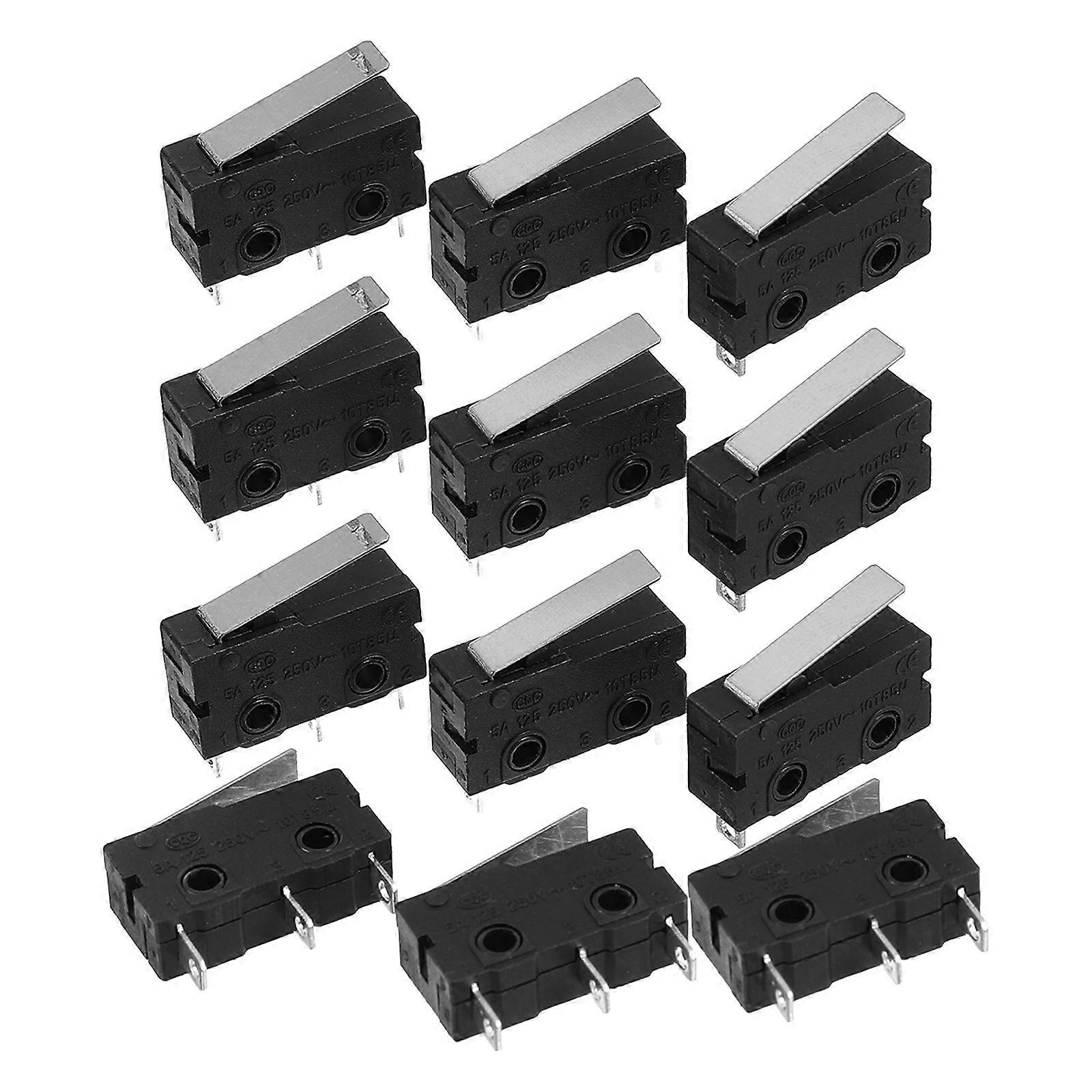 12pcs Limit Switch Waterproof Momentary Push Button Switch 3 Long Hinge Lever Micro Switch (Black)
