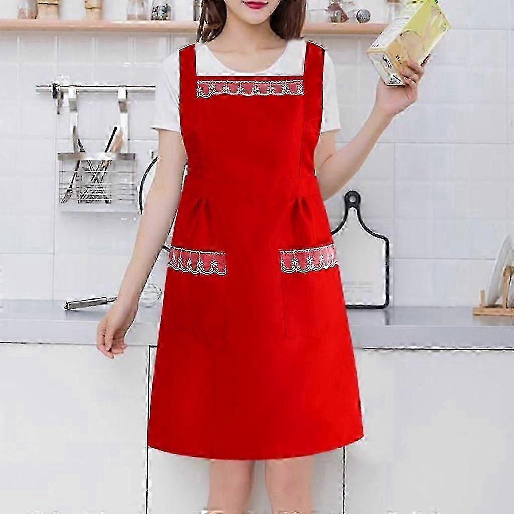 Breathable Adjustable Kitchen Apron with Stain-Resistant Straps - Vibrant Red
