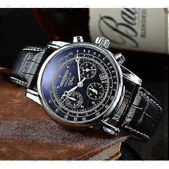 New Zeppelin Watch Top Waterproof Leather Business Casual Quartz Watch Men's Three Eyes Multifunction Chronograph Clock-yujia