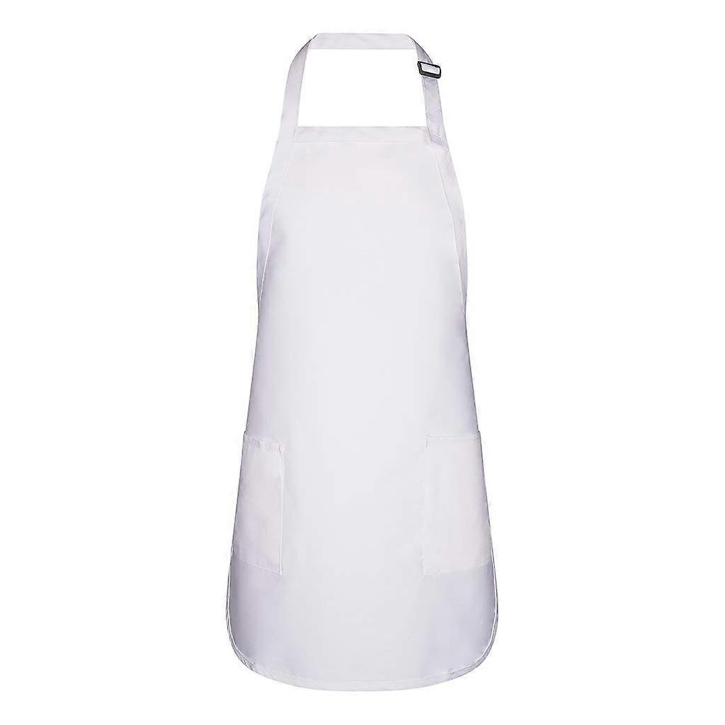 2 Pack White Cotton Polyester Kitchen Apron Set with Adjustable Neck Strap and Two Pockets