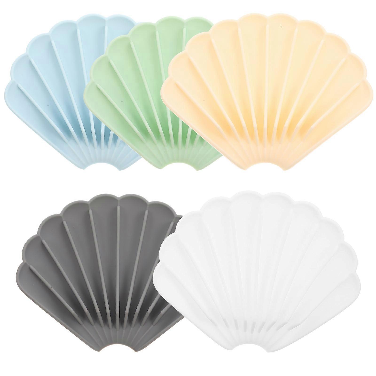Self Draining Shell Shaped Soap Holder for Storage 5Pcs Silicone Soap Dish
