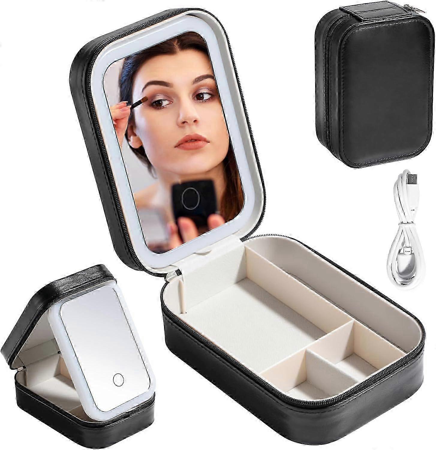 Portable LED Mirror Makeup Organizer
