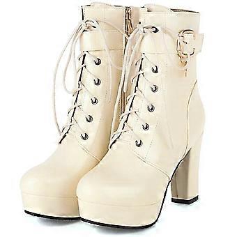 Winterlaarsjes met plateauzool voor dames, sexy enkellaarsjes met hoge hakken voor vrouwen, rood-wit leren fetish feestschoenen, grote maten