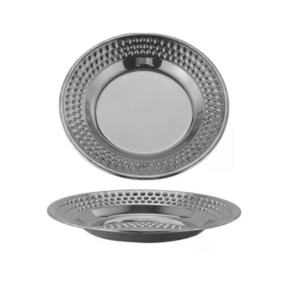 Simple Stainless Stee Dinner Plate Portable Korean Creative Fruit Hammer Pattern Round Cake Table Decor