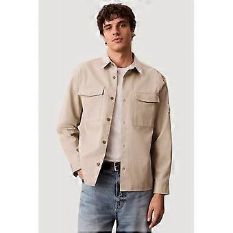 Men's Calvin Klein Jeans | Lv04rg121g Classic Collar Cotton Jersey Buttoned Overshirt Jacket - Beige