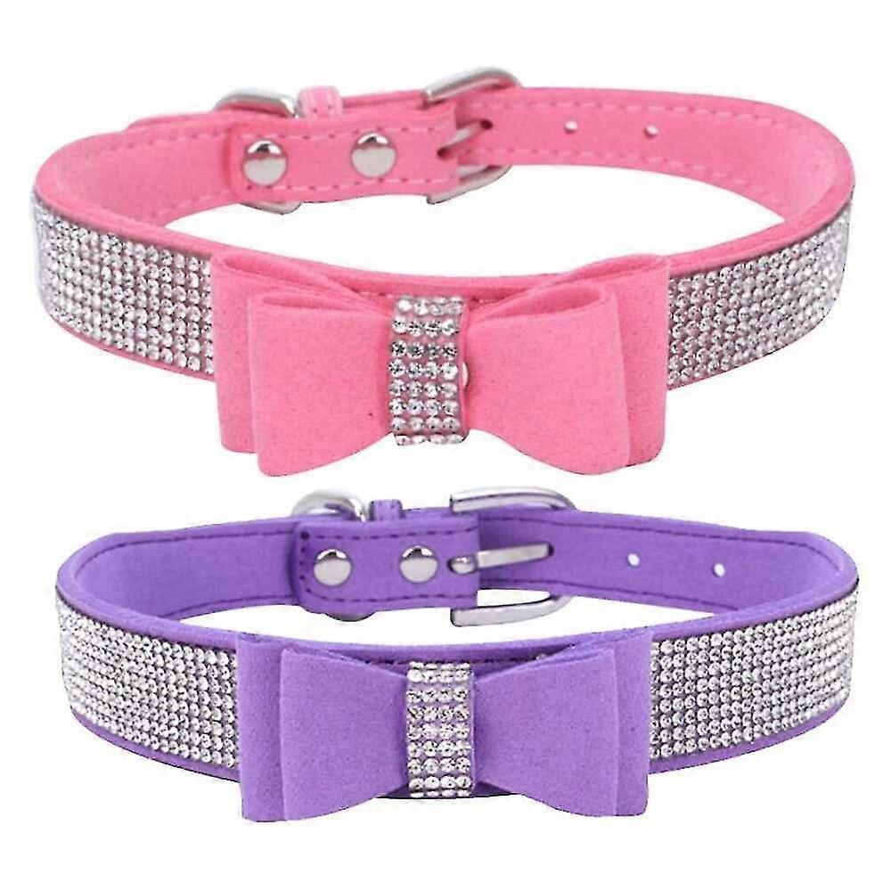 Rhinestone Bow PU Dog Collar