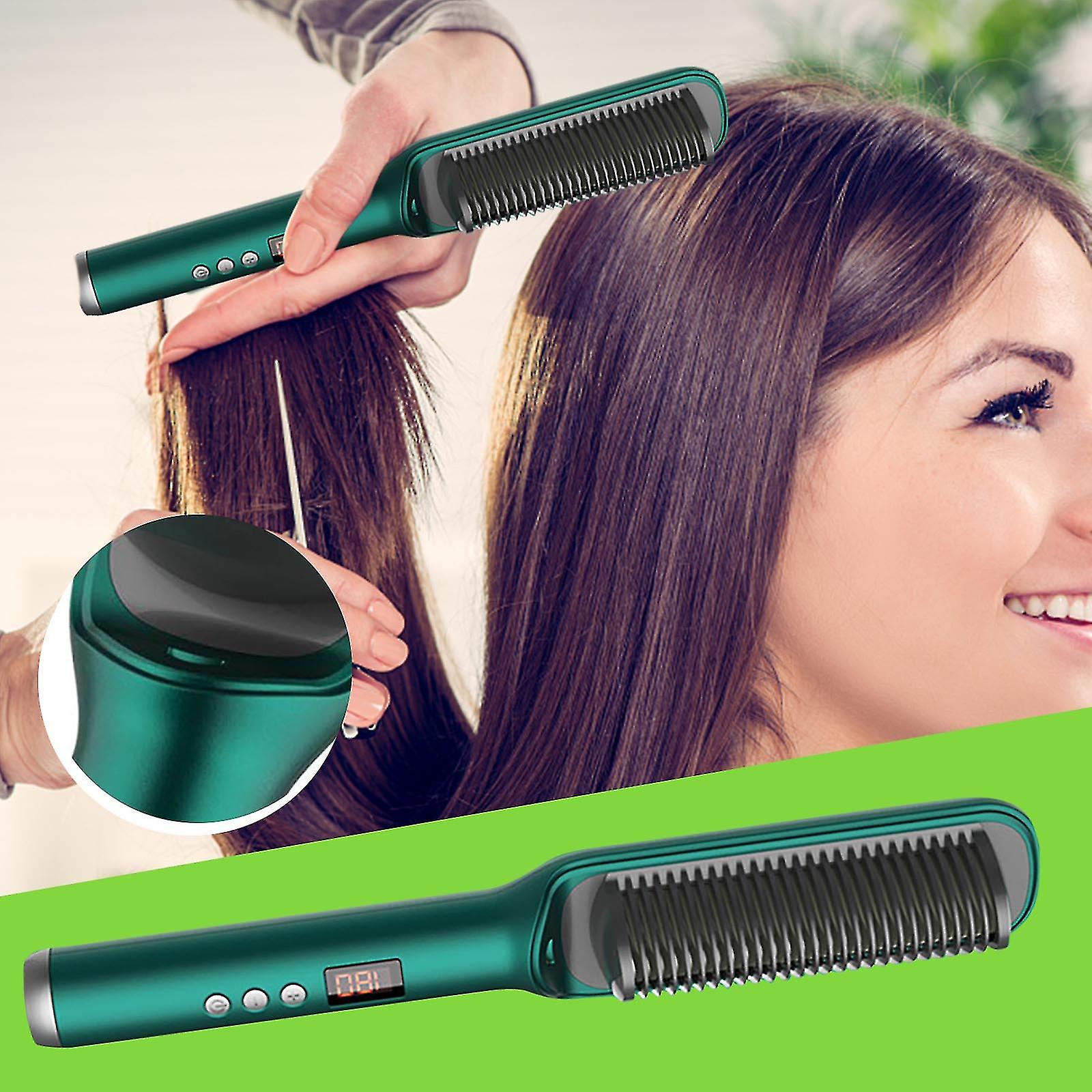Negative Ion Straightening Brush, 2 In 1 Led Straightening Brush 17 Temperature Straightener And Curler With Anti-scald And Auto-off Safety Features F