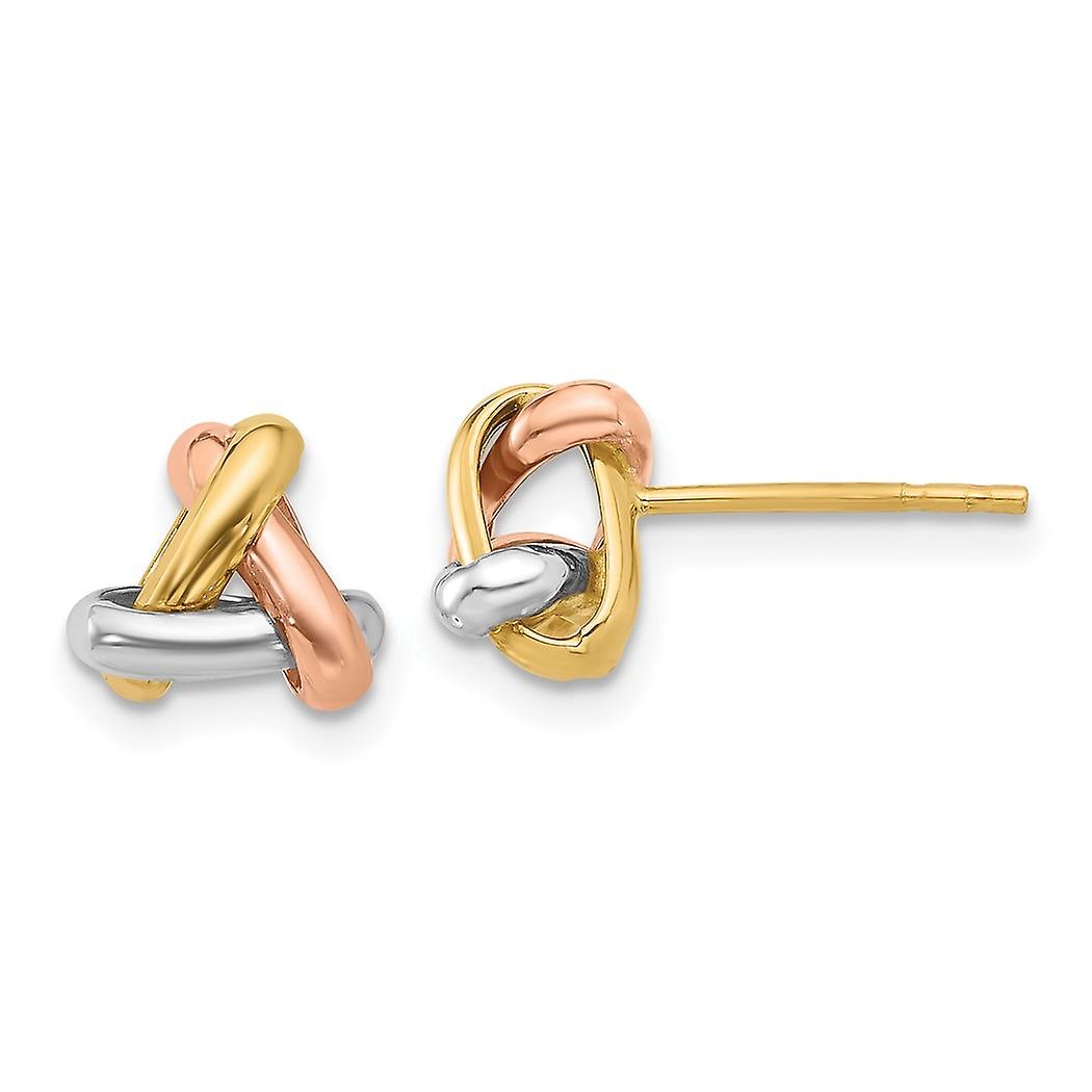 14k Solid Gold Tri color Polished Love Knot Post Earrings 8.03x8.78mm Wide Stud Earring for Women