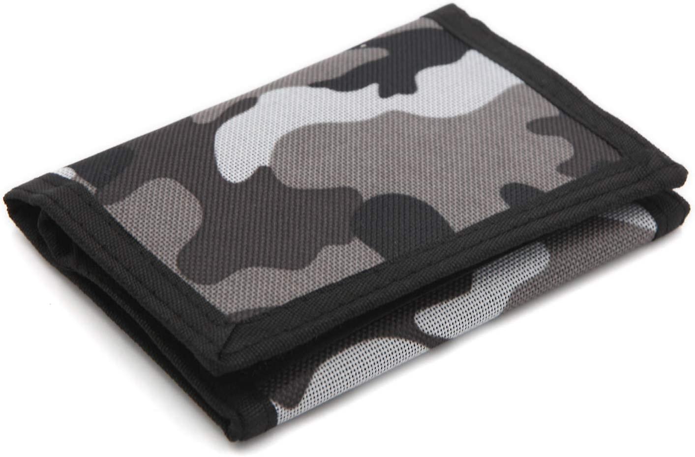 Rfid Trifold Canvas Camouflage Wallet For Men,mini Coin Purse With Zipper And Front Pocket For Kids(gray) Gray -