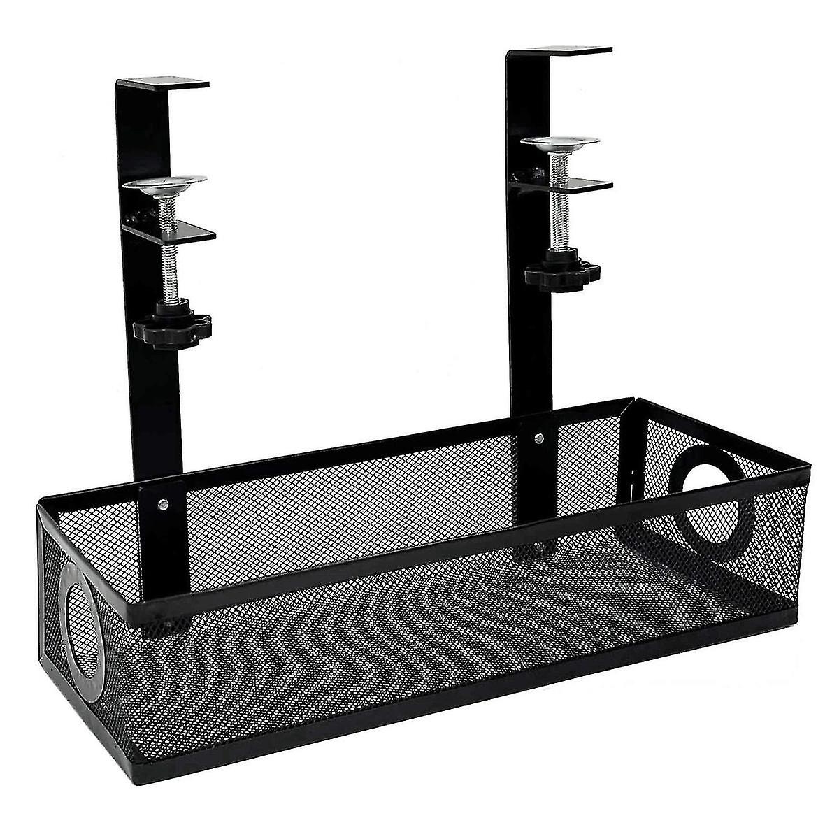 Untertisch-Regal Aus Edelstahl – 21,3x19,3x7,1 Cm, Mit Kabelauslass & Fester Schraubmontage – Für Schreibtische, Homeoffice & Büro