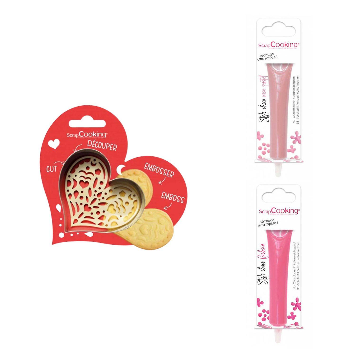 Heart Relief Cookie Kit + 2 Pastel Pink and Fuchsia Chocolate Pens