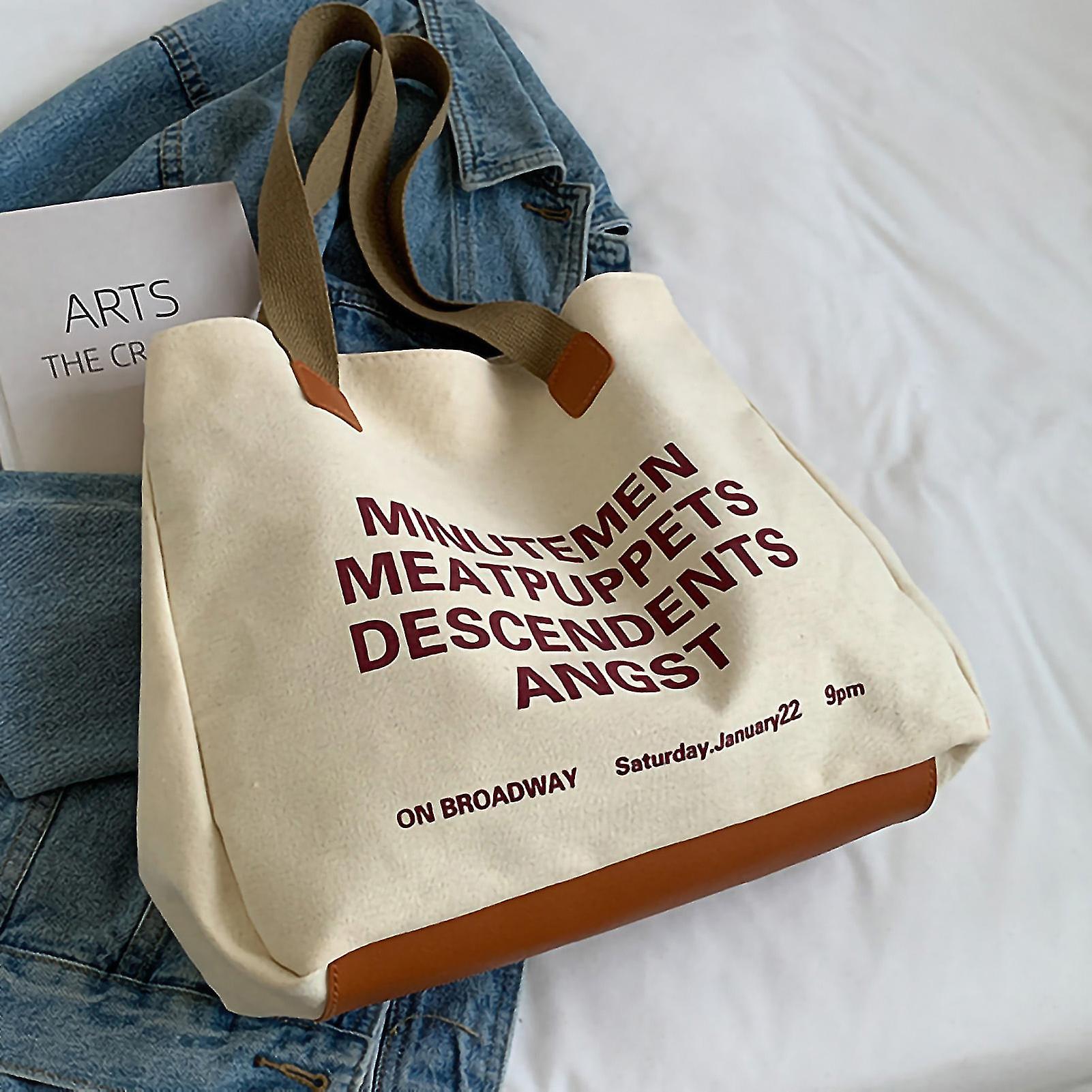 Simple White Canvas Tote Bag Large Capacity 8.1oz Lightweight