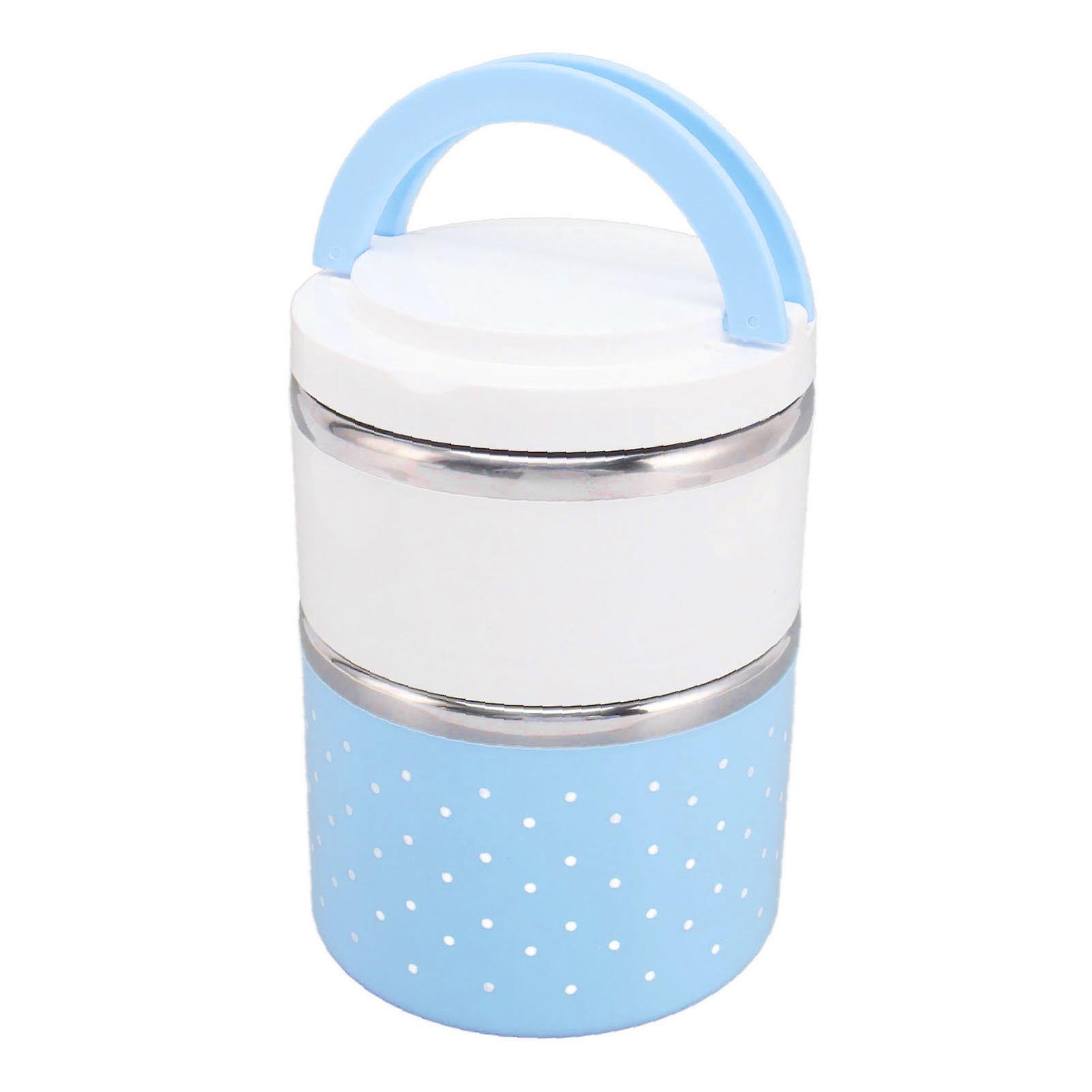 Bento Lunch Box Stainless Steel Lightweight PP Housing Double Layer Anti Leakage Food Lunch Container for Student Blue 
