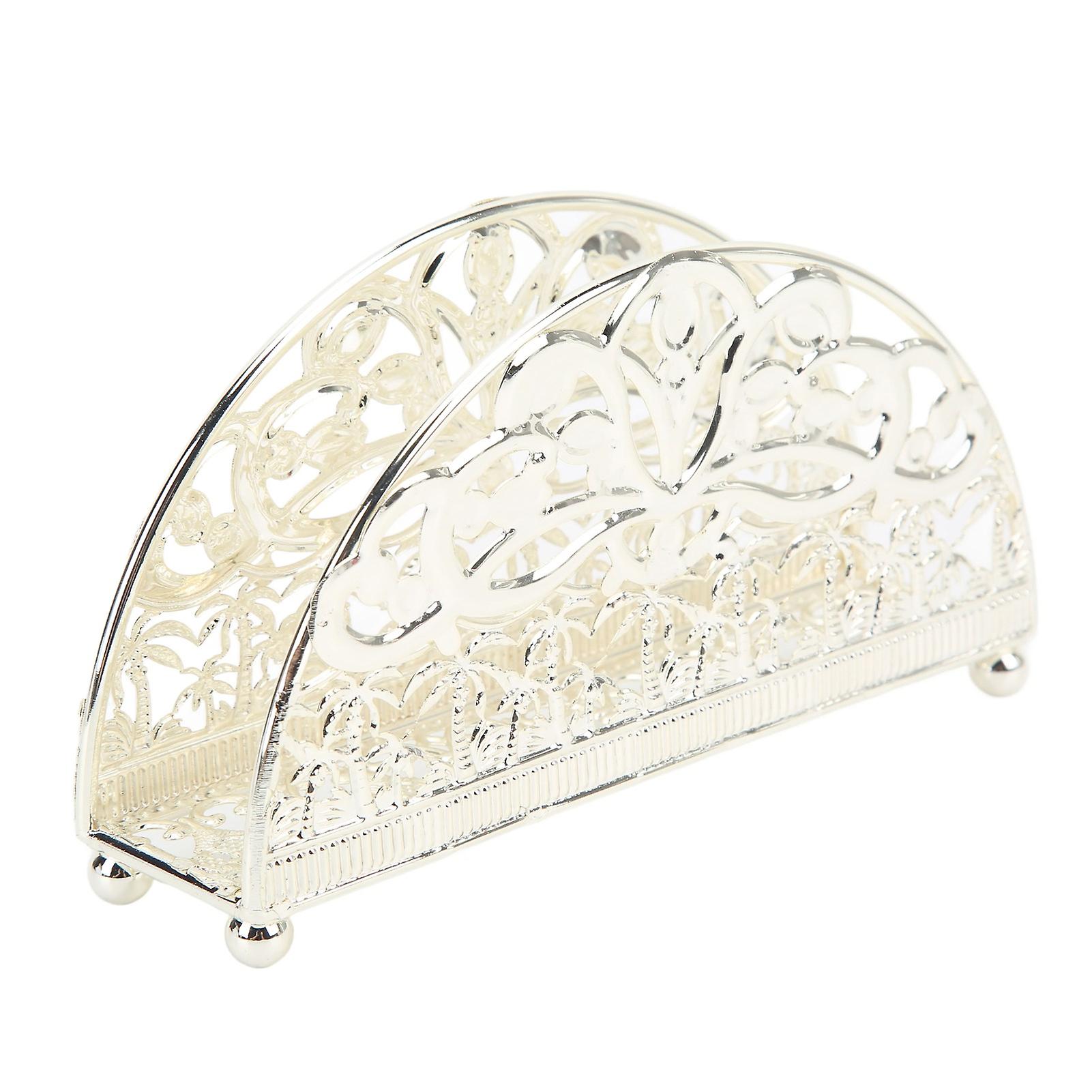 Electroplated Silver Napkin Holder: Hollow Pattern Iron Design for Office Use