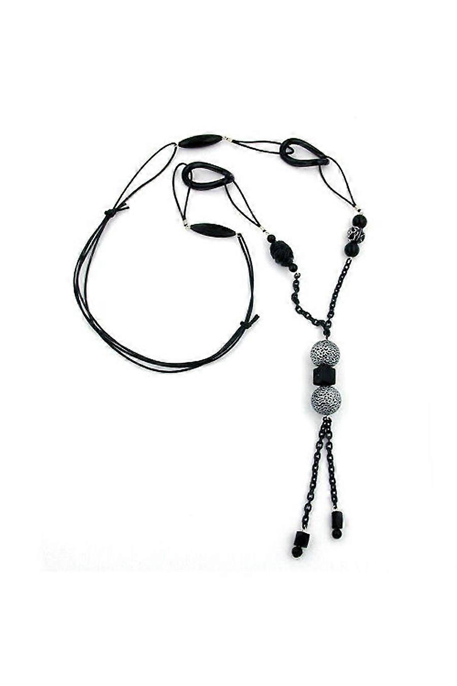 Necklace Beads Black Chain Black 100cm - Gl02665
