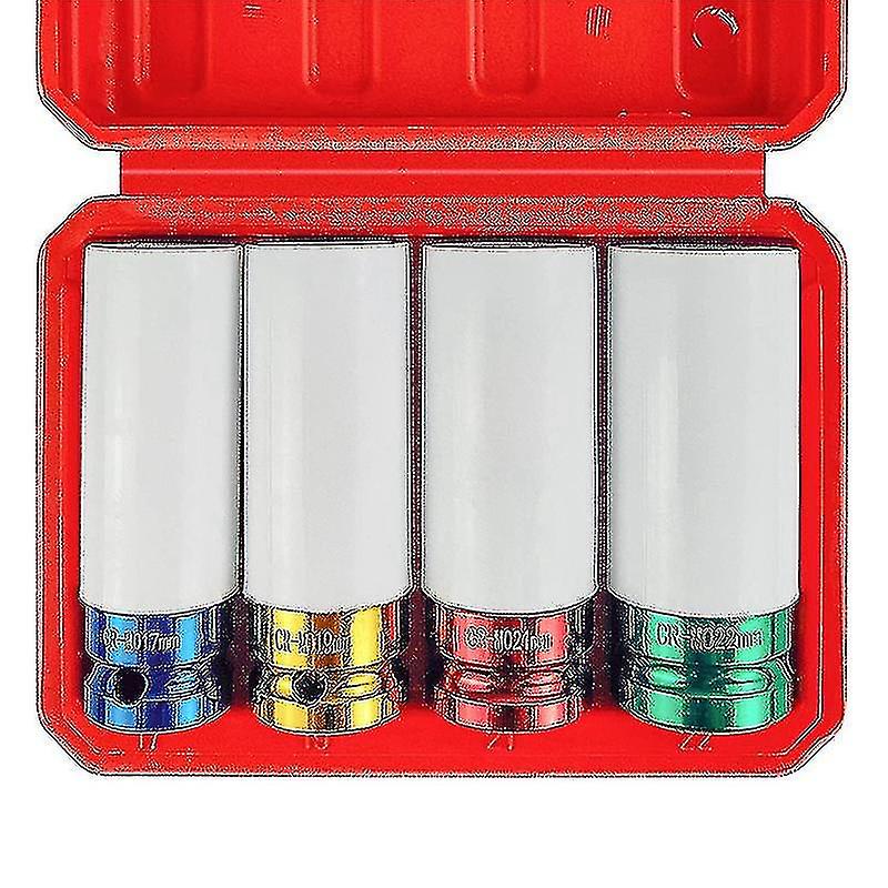 4 Pcs 1/2 Inch Lug Nut Socket Set, Drive Wheel Protector Thin Wall Deep Impact Socket Set, 6 , Metr