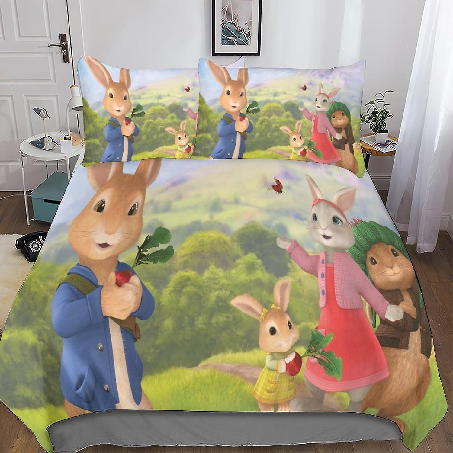 Peter Rabbit Duvet Cover Set 3D Printed,Soft Microfiber Movie Characters Quilt Cover 3 Pieces with Zipper Closure Bedding Set And Pillwocase Suitable