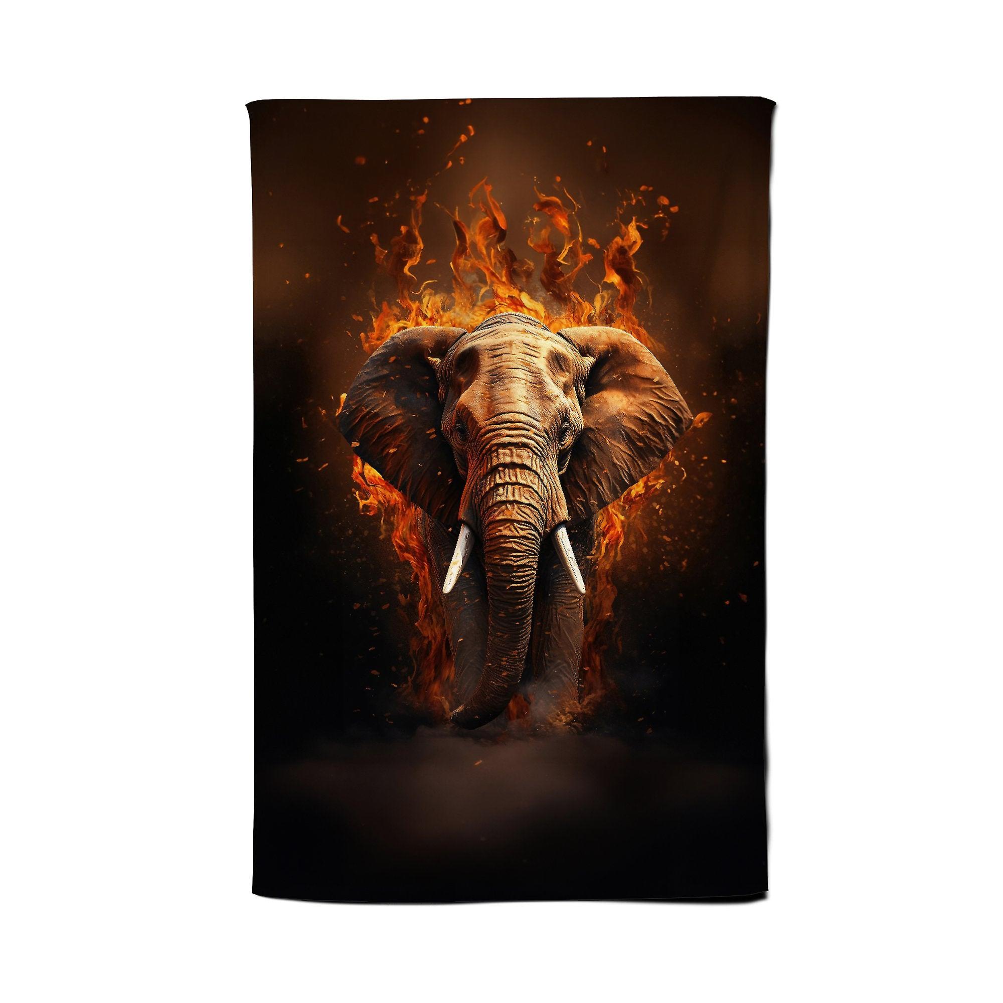 Splashart Elephant And Fire Tea Towel