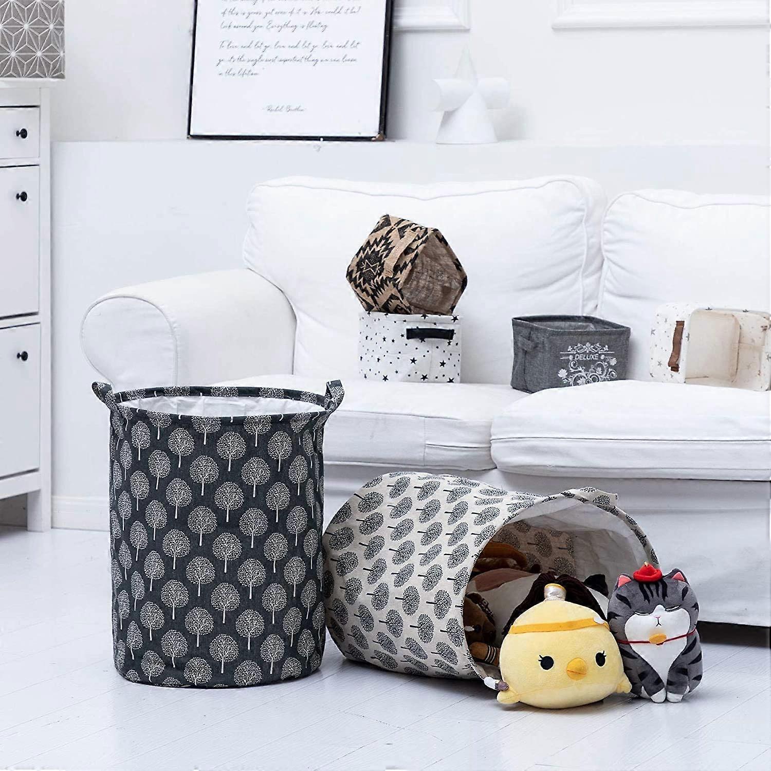 LessMo 2 Pack Collapsible Self Expanding Waterproof Laundry Hamper Round Cotton Linen Hamper