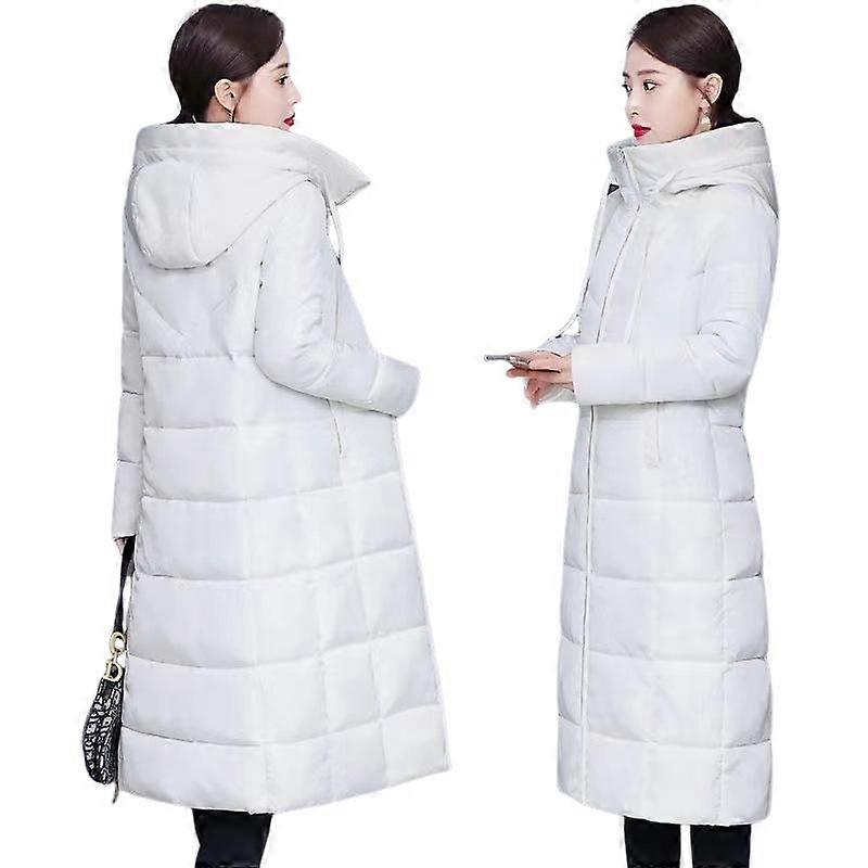 Casaco com capuz de inverno das mulheres longo sobre o joelho jaqueta acolchoada engrossada quente, casaco casual de algodão acolchoado