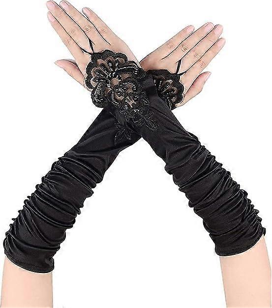 1 Pair Women's Long Elastic Fingerless Gloves Lace Opera Evening Gloves Satin Gloves for Halloween P