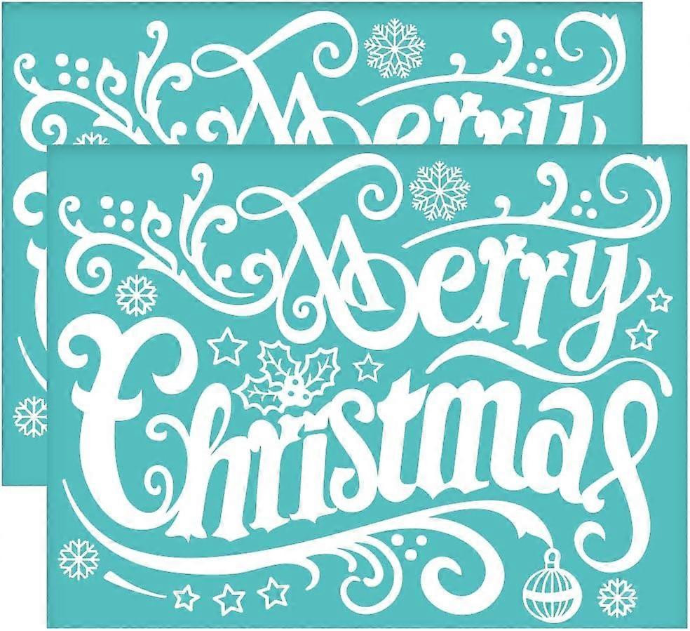 2Pcs 11x8.6 Inch Merry Christmas Self-Adhesive Silk Screen Printing Stencil Snowflake Star Mesh Stencils Christmas Theme Reusable Mesh Stencils Transf