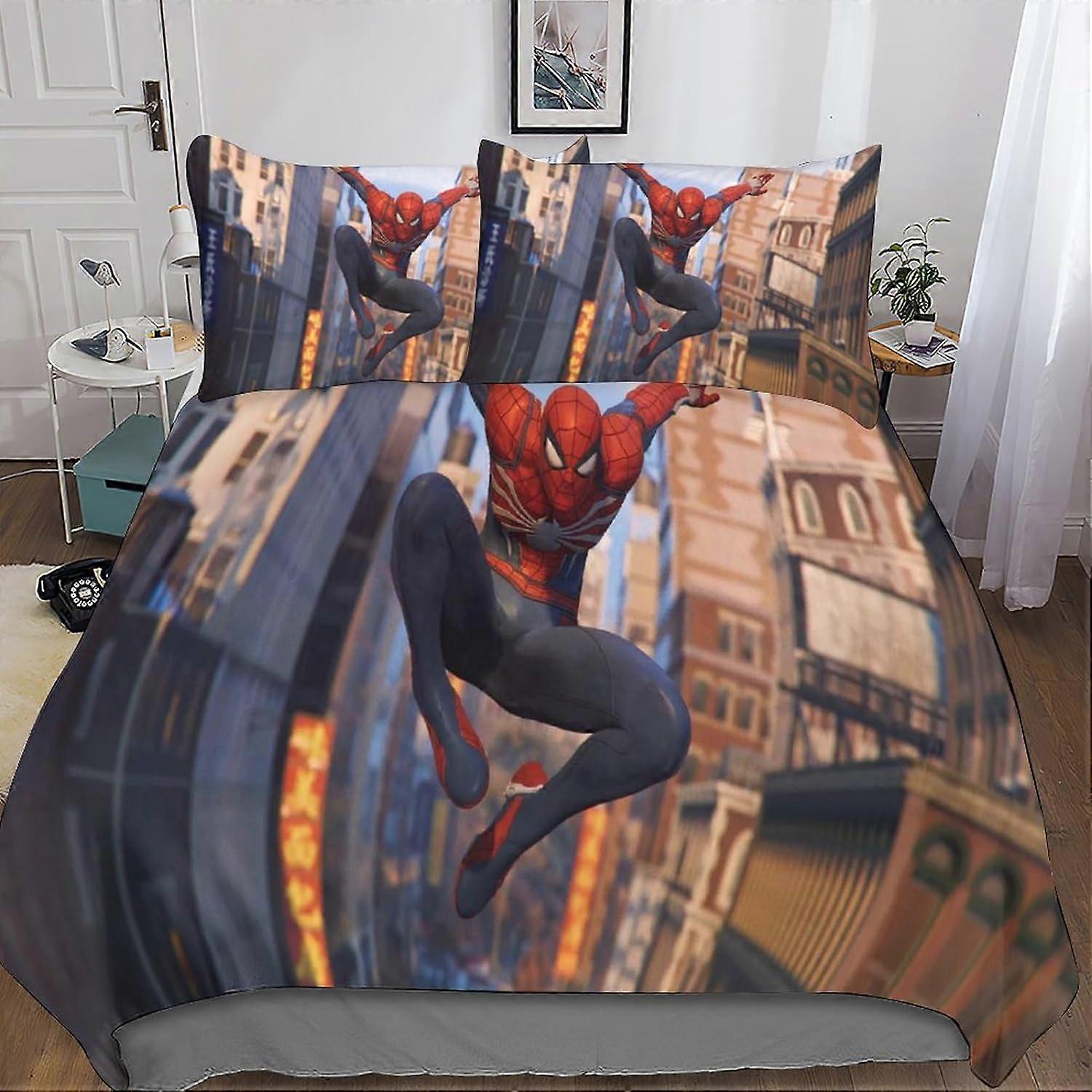 Spiderman 3D Printed Microfiber Bedding Set with Movie Duvet Cover, Zipper Closure and Pillowcase - Bed Linen for Boys and Girls