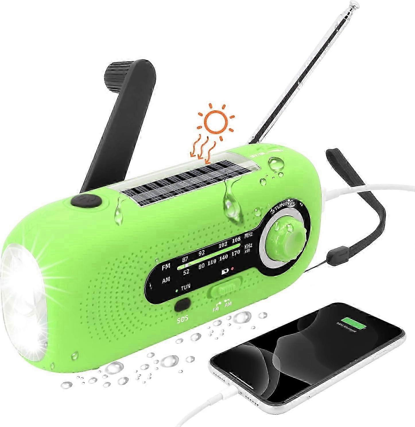 Radio Dinamo solare, Radio solare con allarme SOS per le emergenze, Radio impermeabile IPX3, MANOVELLA AM / FM Radi