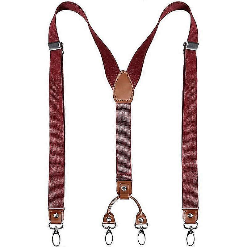 Mens Y-Shaped Wide Heavy Duty Suspenders With 4 Metal Clips Adjustable Elastic Straps