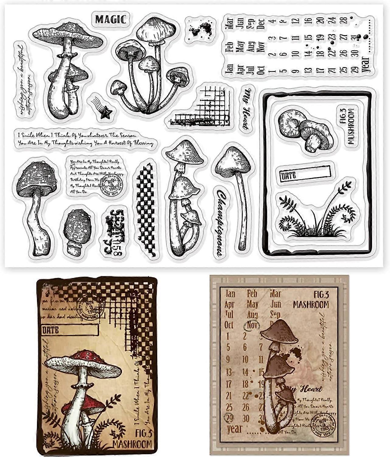 1sheet Mushroom Background Clear Stamps Month Date Table Silicone Clear Stamp Seals