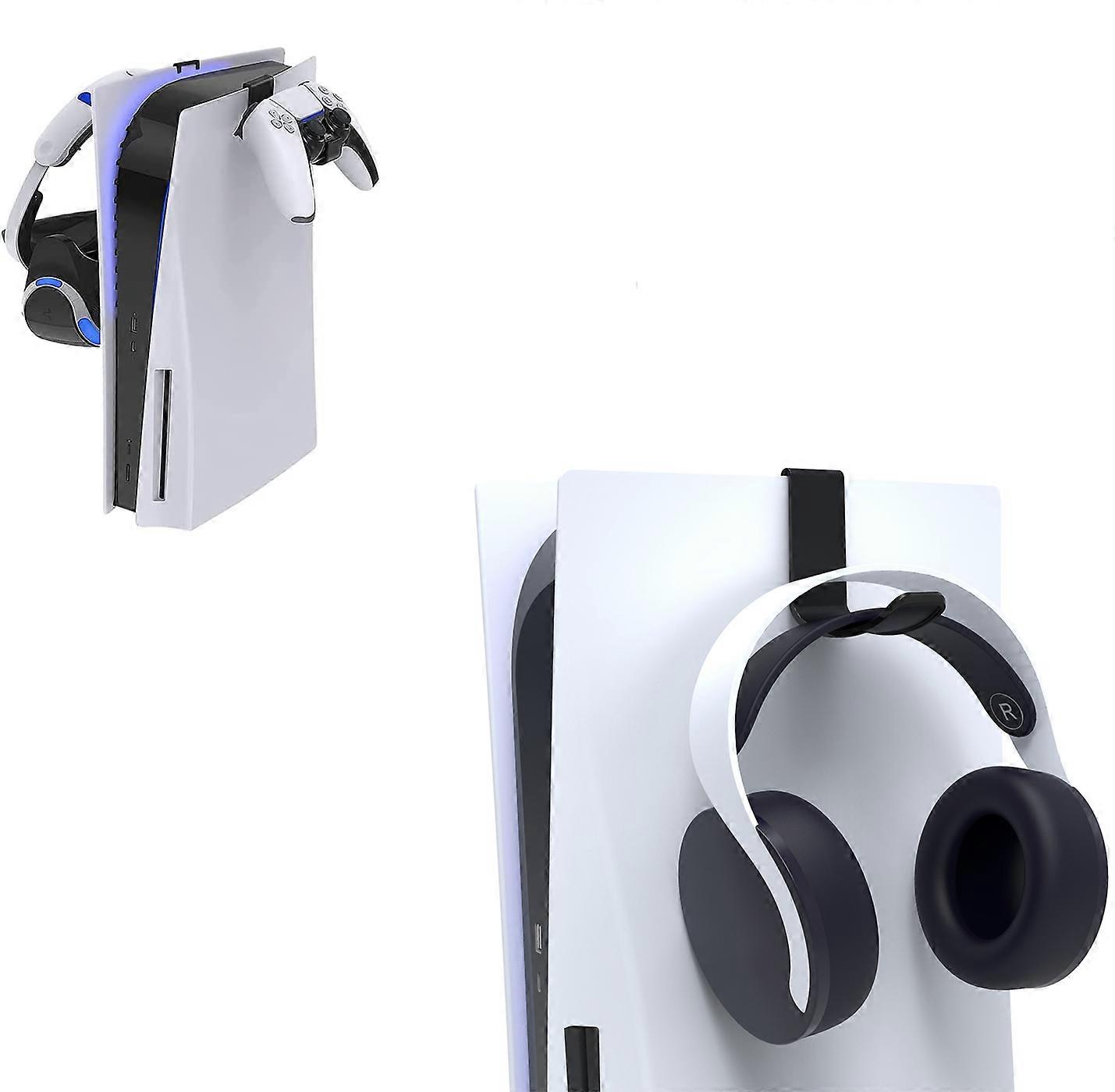Headphone Hook Holder Stand & Gamepad Controller Stand for PS5, Screwless Portable Storage Rack Accessories - (2 Pack Black)