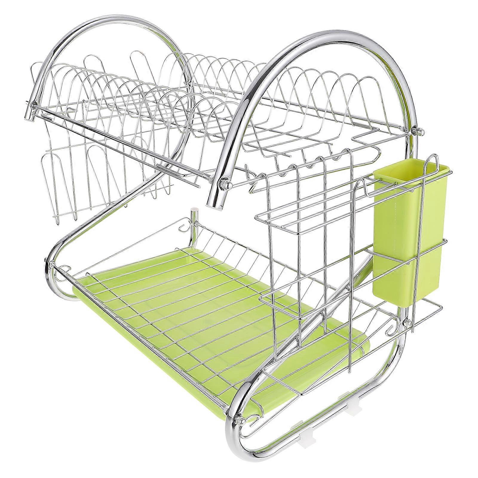 Household Dish Drying Rack Dish Drainer Iron Tableware Draining Storage Stand (Green)