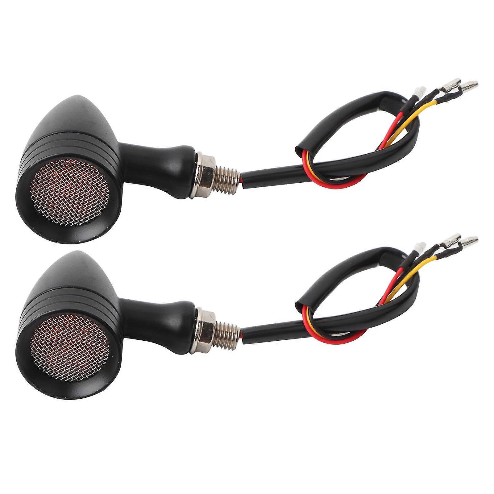 Universal Motorcycle Retro Bullet Grid LED Turn Signal Brake Light Metal Shell Blinker FlashesBlack Shell Yellow Lens