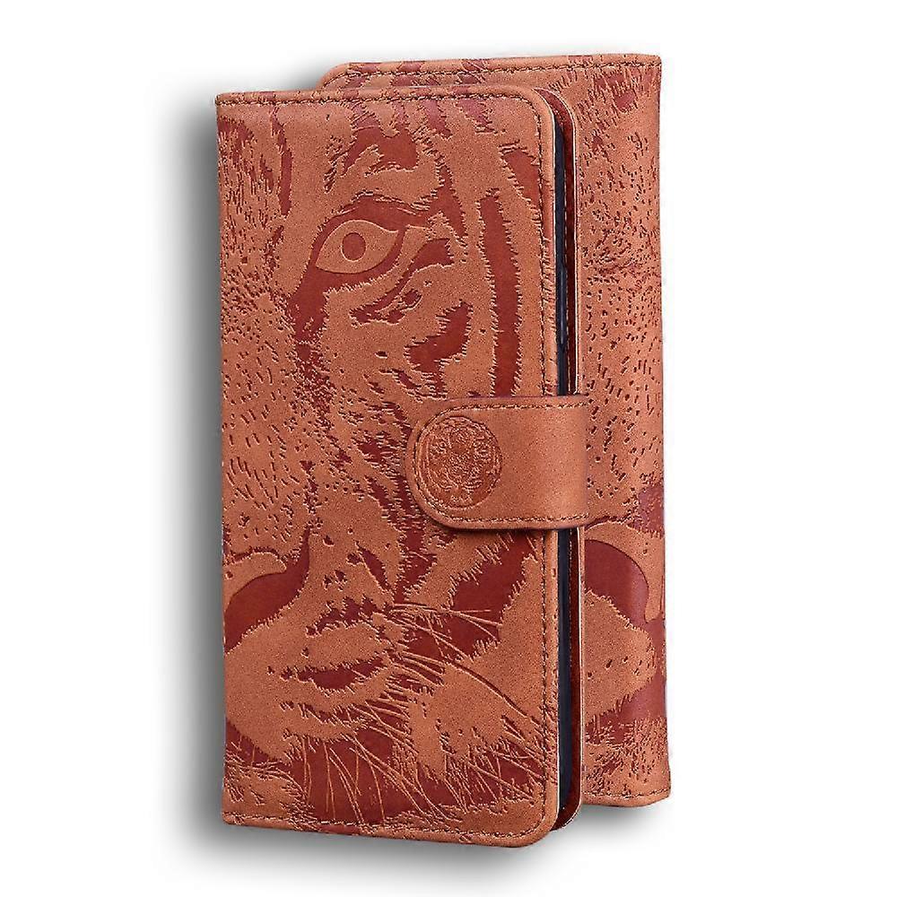Flip Case For IPhone 16 Leather Wallet Kickstand Protective Embossed Cute Tiger
