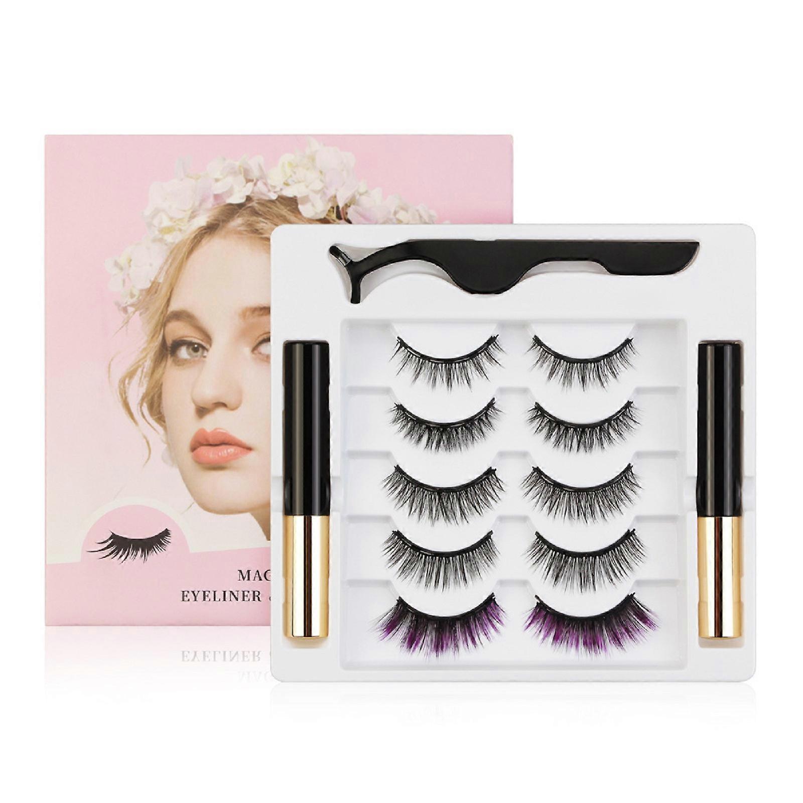MAGEFY5 Pairs Of Colored Magnetic Eyeliner Mixed With False Eyelashes