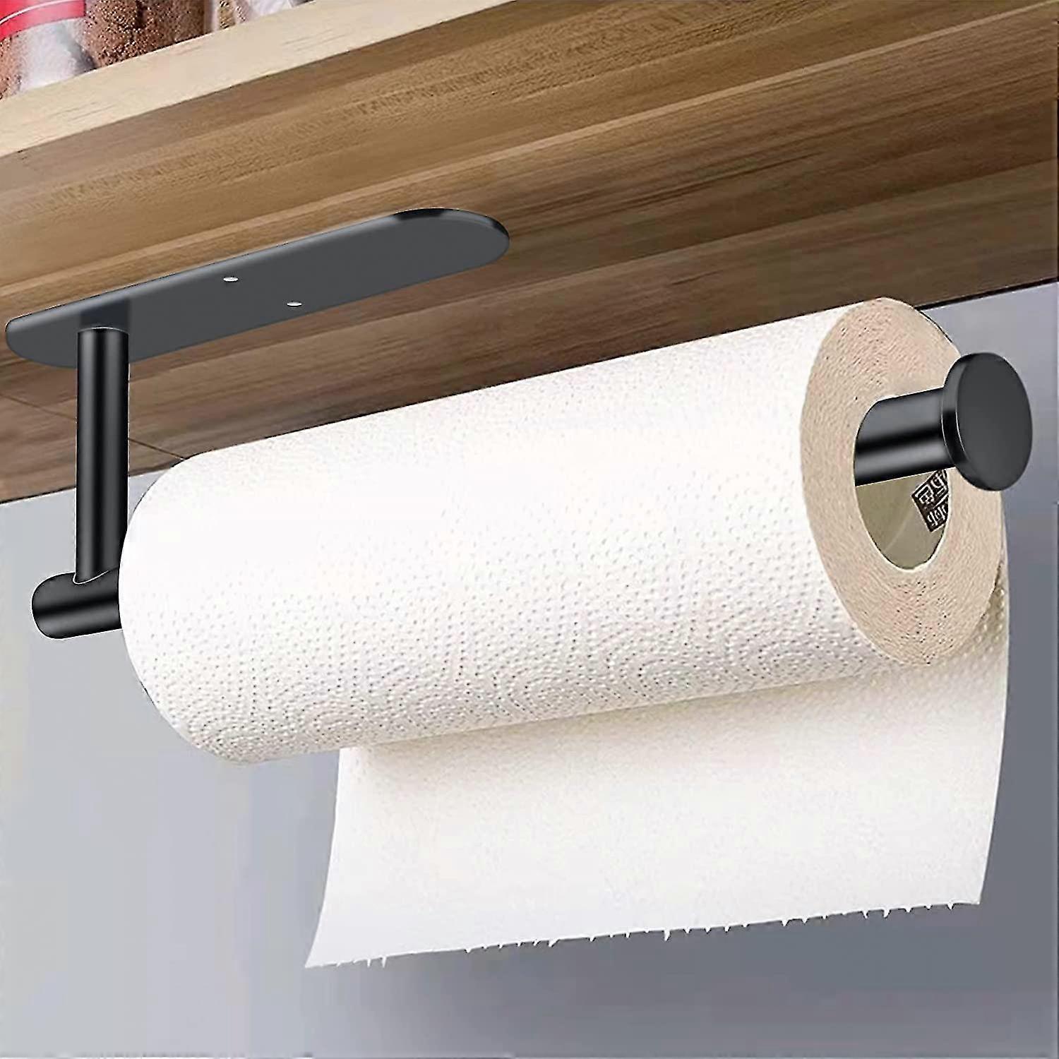 Paper Towel Holders - Under Cabinet Paper Towel Roll Rack Mount Vertical Or Horizontal, Self Adhesive Or Drilling Matte Black Adhesive Paper Towel Bar