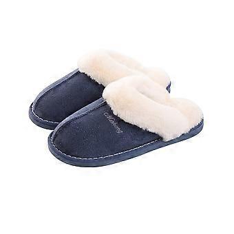 Women Men Slippers Fluffy Memory Foam Slip-on House Suedette Slipper with Anti-Skid Sole Indoor Outdoor,Navy blue44-45