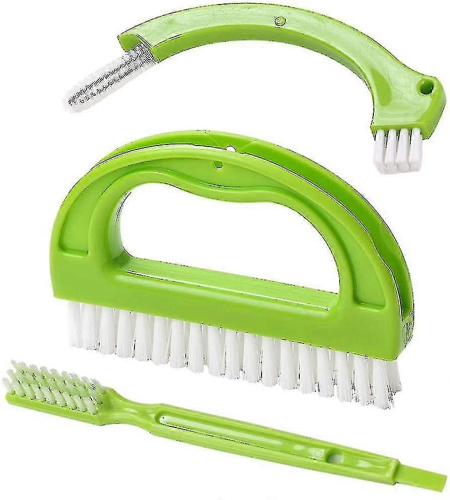 Tile Brush, Crevice Cleaner, 3 Pieces. Green