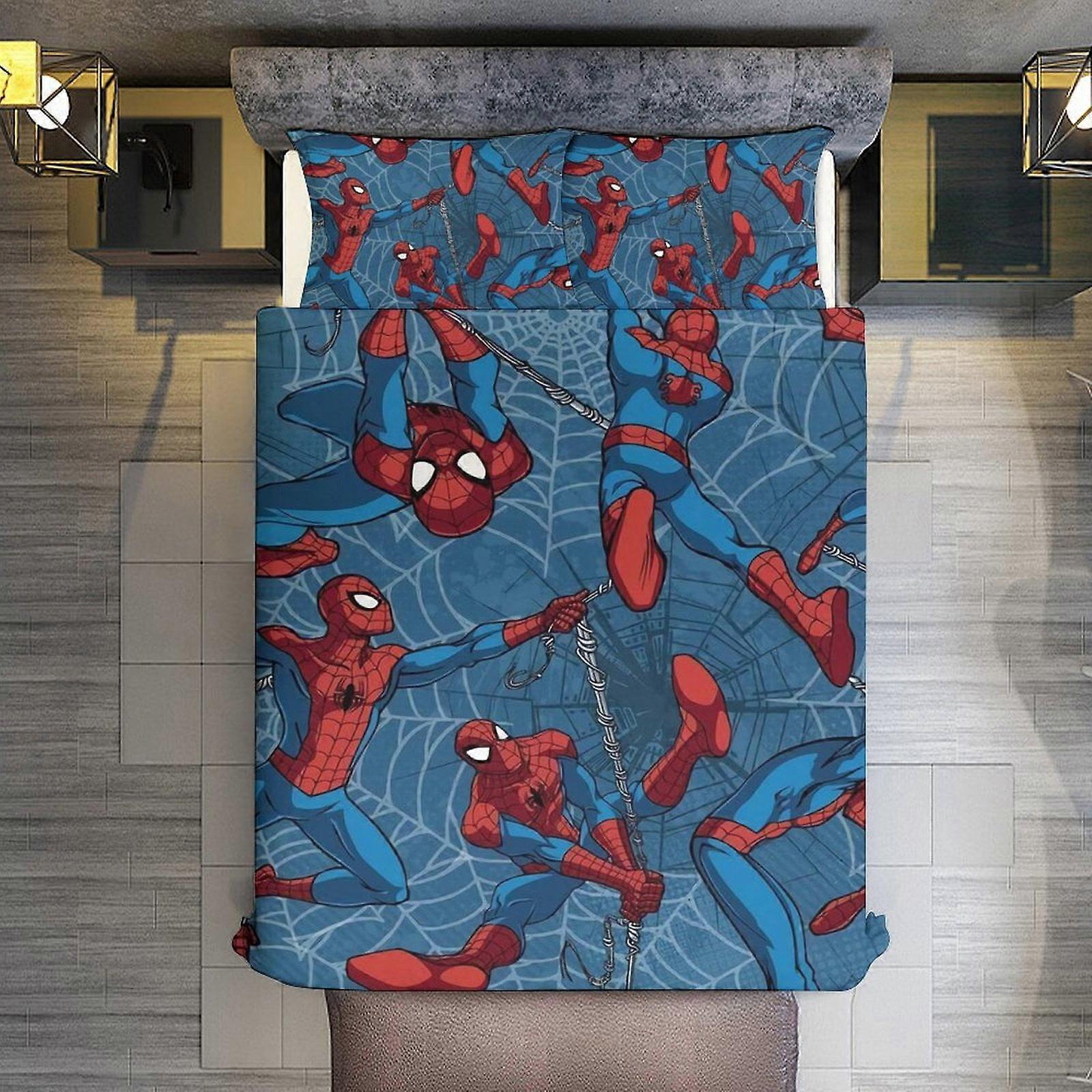 v3681 Lakan Sängkläder Spider-Man 3 stycken påslakan set Full storlek Super Soft Fade Resistant Microfiber 1 Överdrag med dragkedja och 2 örngott, Bara