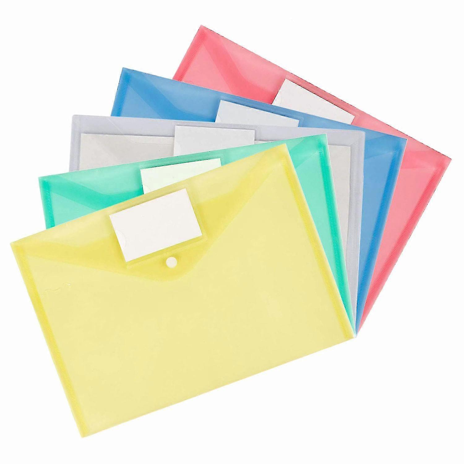 A4 Plastic Wallets Folder Foolscap Document Office Folders Pockets, 5pcs