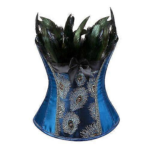 EVAGO S-6xl New Feather Corsets Bustiers Top Peacock Embroidery Brocade Burlesque Halloween Overbust Corset Pattern Womens Sexy Corset