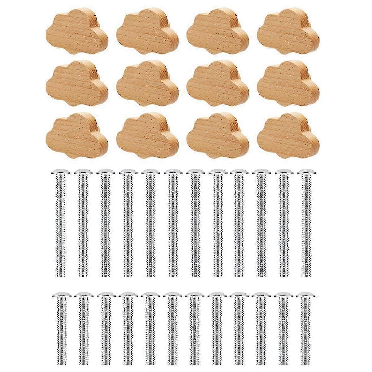 Boho Dresser Knobs- 12 Pack Beech Wood Drawer Knobs Cloud-Shaped Wooden Dresser Pulls Suitable for Cabinets