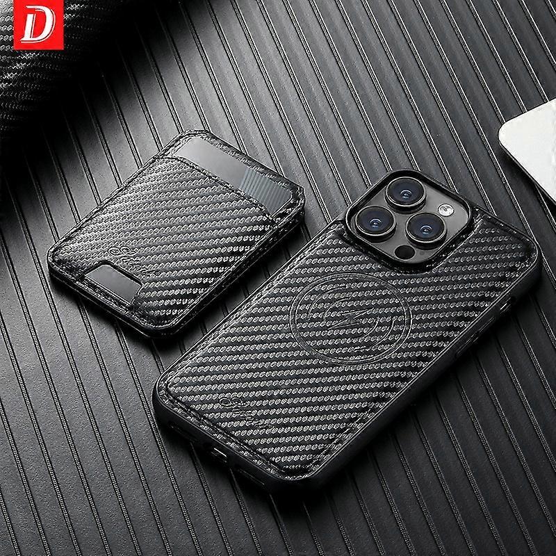 2 in 1 Carbon Fiber Texture Card Holder Phone Case For iPhone 15 Plus