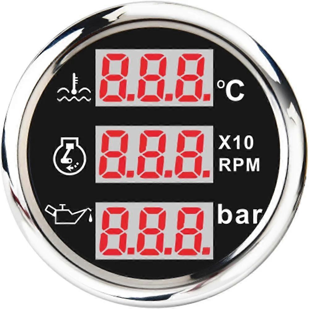 HD 3 In 1 Multi-function Car Boat Fuel Level Gauge Water Temperature Gauge Oil Pressure Voltage with Alarm& Backlight Indicator