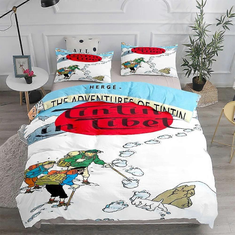 y1014 Lençóis As Aventuras de Tintim Crianças D Digital Impresso Capa de Edredão Conjunto de Cama 100% Poliéster King Size Duplo Presente Lençóis vvb1014