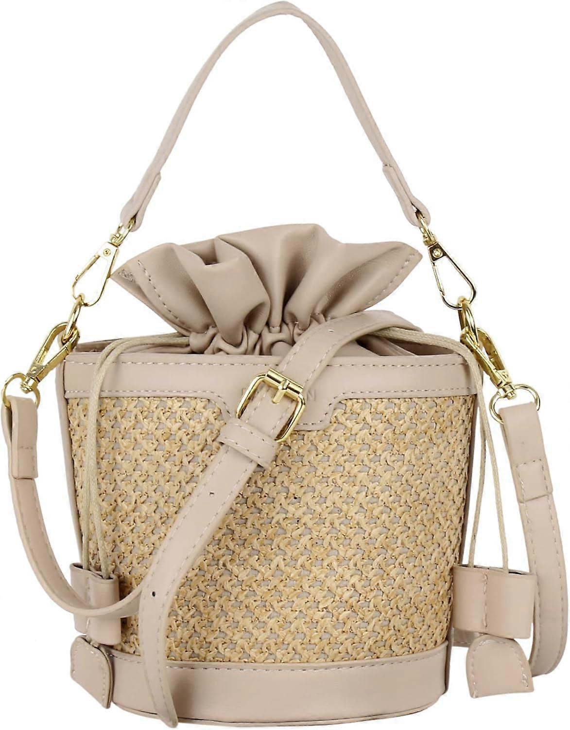 Women Straw Drawstring Bucket Bag