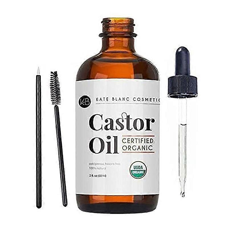 Castor Oil (2oz), USDA Certified Organic, 100% Pure, Cold Pressed, Hexane Free Stimulate Growth for Eyelashes, Eyebrows, Hair. Skin Moisturizer & Hair