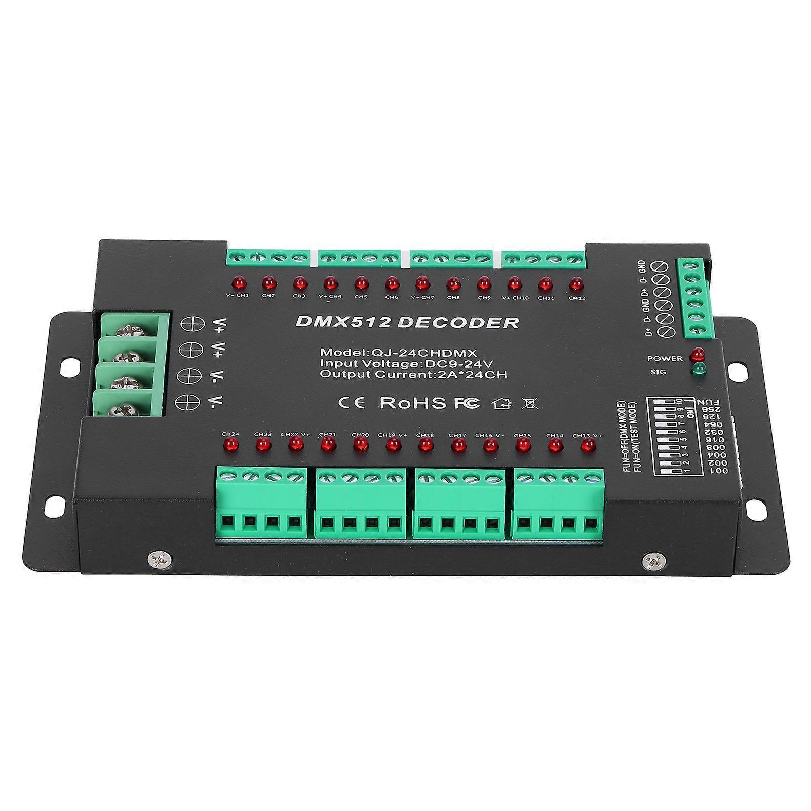RGB LED Strip Lights Controller 24 Channel DMX512 Decoding Controller with DIP
